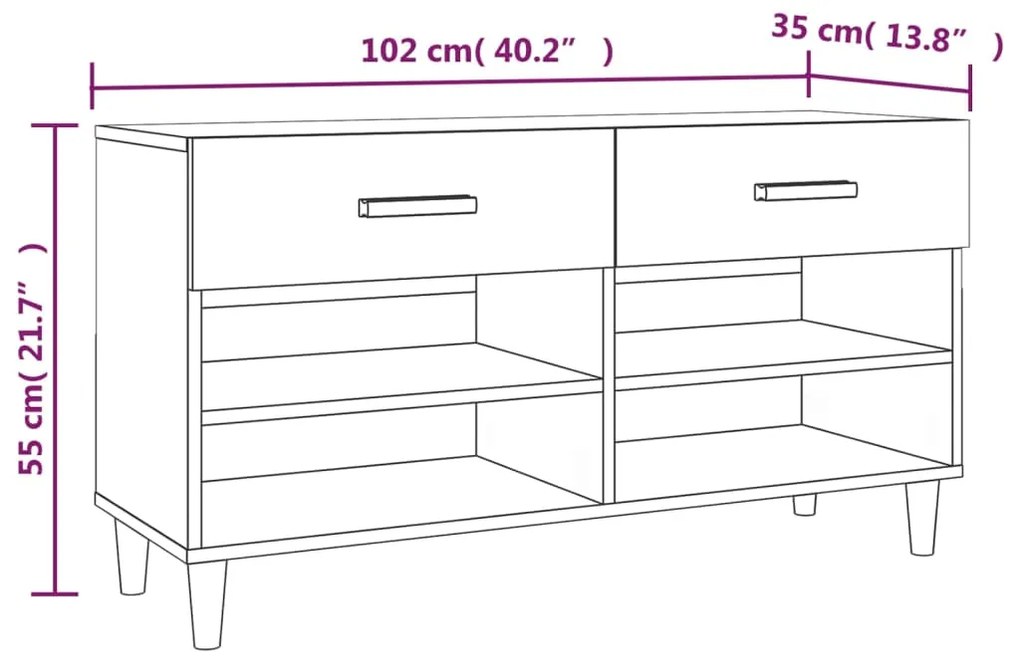 Scarpiera Nera 102x35x55 cm in Legno Multistrato