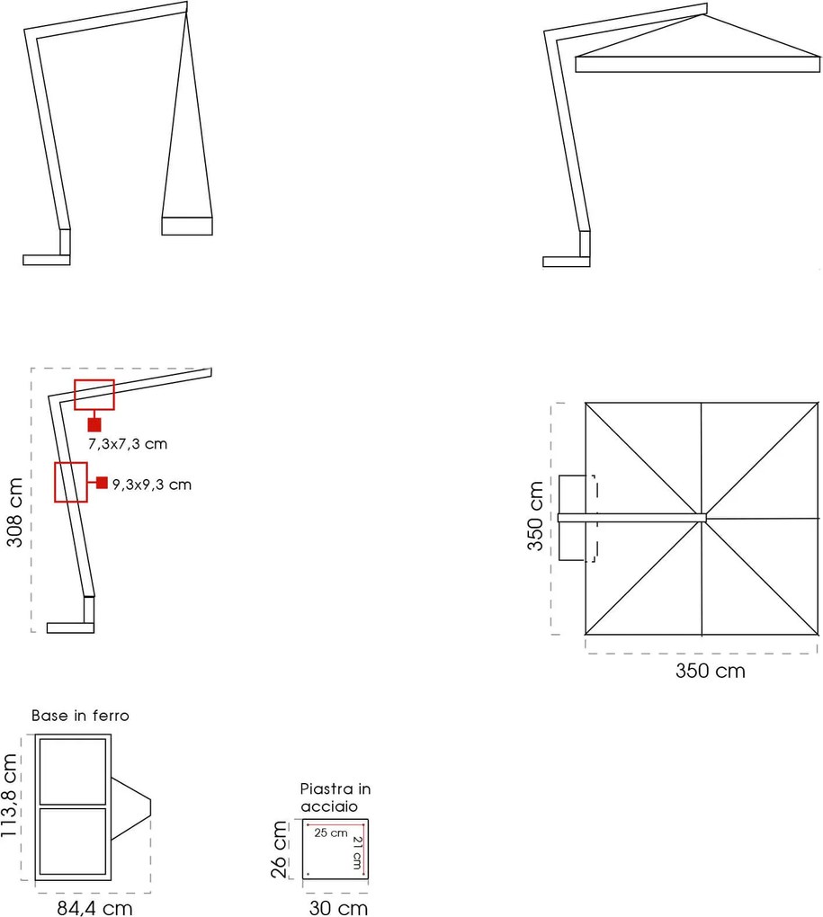 Ombrellone da Giardino Decentrato 3,5x3,5m in Legno Telo in Acrilico con Balza Danieli San Francisco Ecrù...