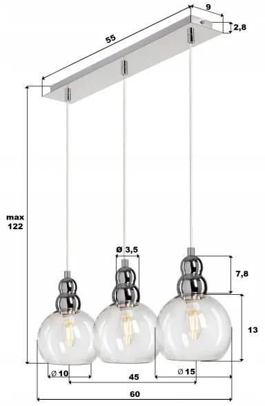 Lampadario a sospensione con filo AKSO 3xE14/40W/230V cromo opaco