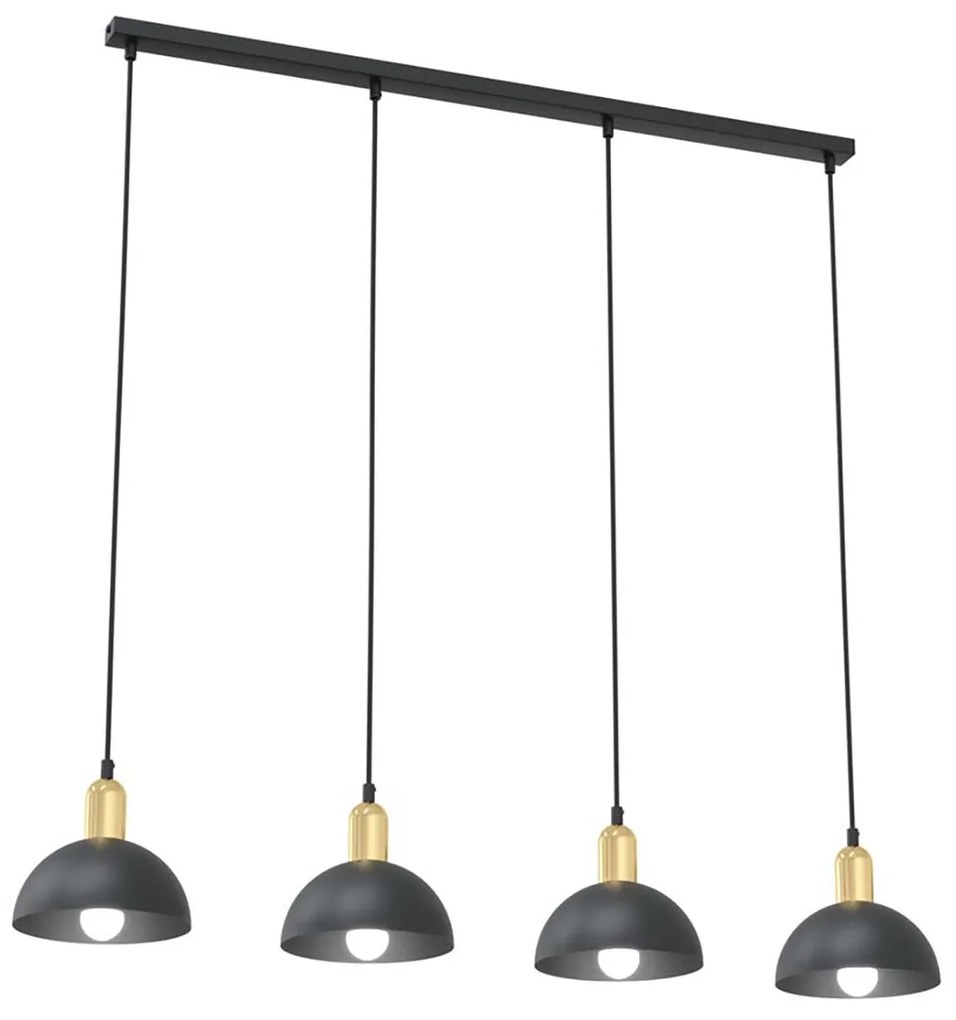 Lampadario 4 Luci Idunn In Acciaio Nero E Oro Diffusori A Cupola