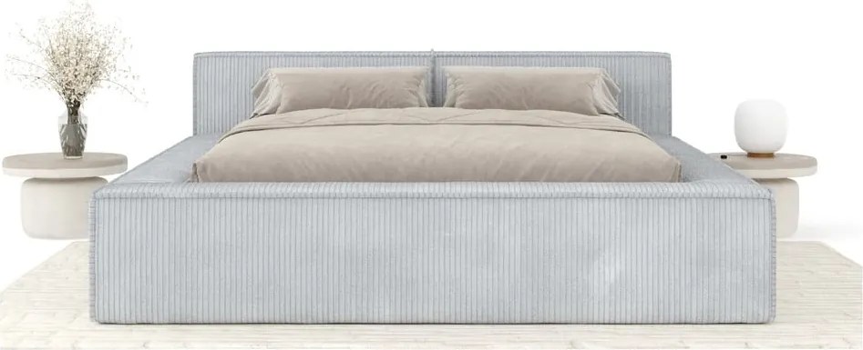 Letto matrimoniale imbottito grigio chiaro con contenitore e rete inclusi 180x200 cm Voliera – Maison de Rêve