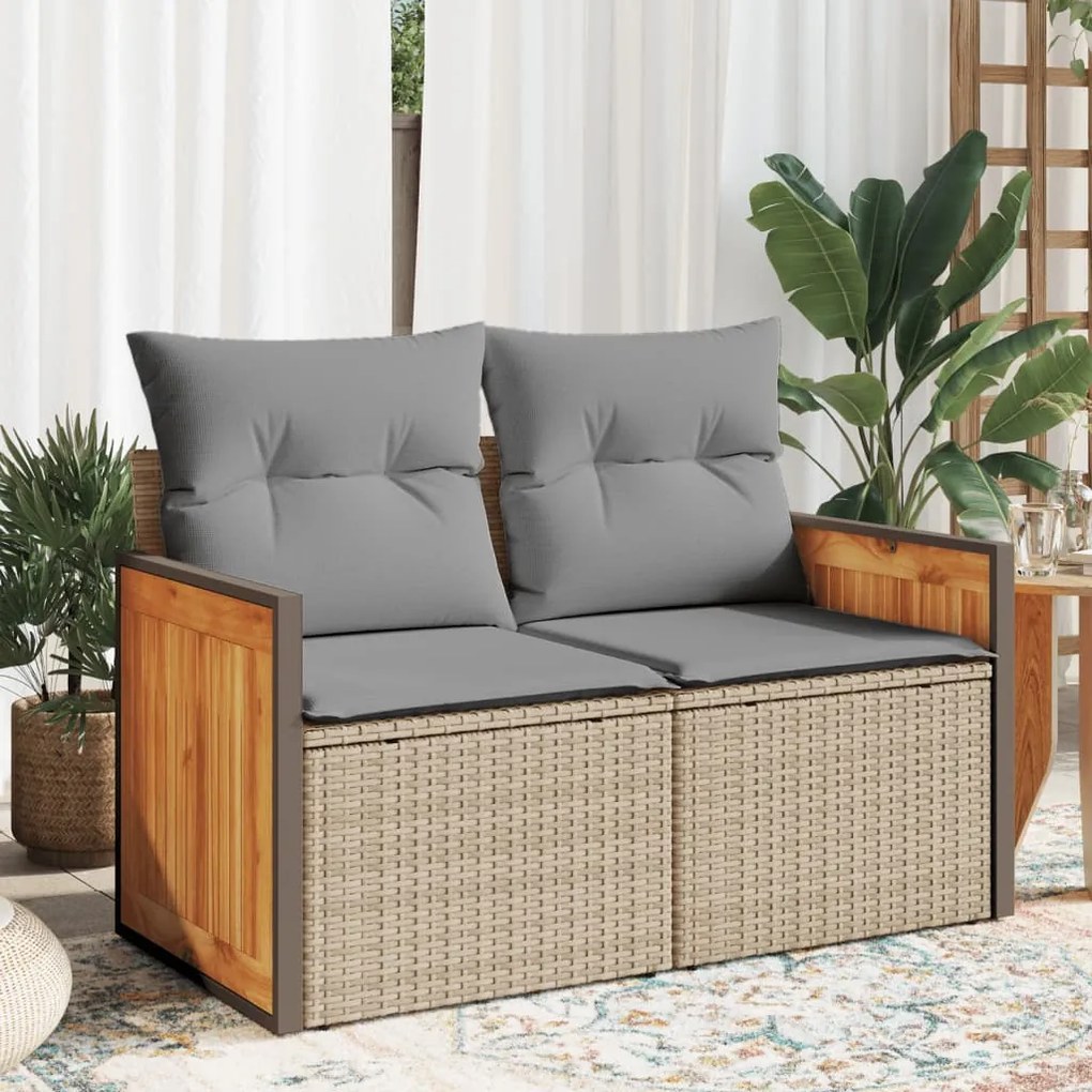 Divano da giardino con cuscini a 2 posti beige in polyrattan