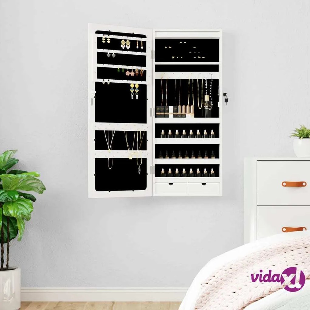 vidaXL Armadio Portagioie a Specchio con Luci LED a Parete Bianco