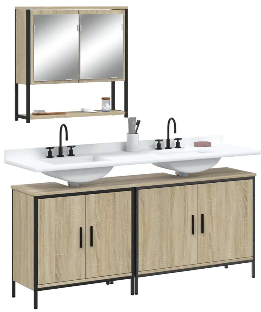 Set mobili da bagno 3 pz rovere sonoma in legno multistrato