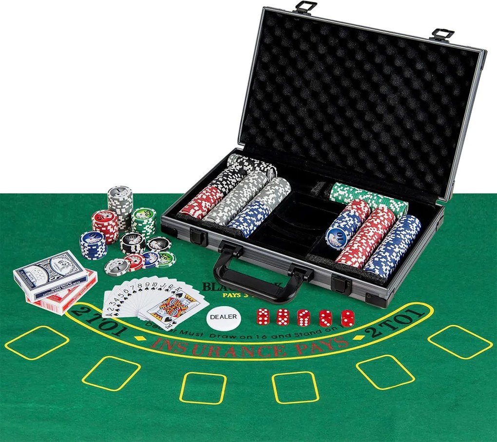 Costway Set di chip da poker texas holdem con 400 pezzi e 2 mazzi di Carte, Set poker 400 fich per serate in famiglia e viaggi