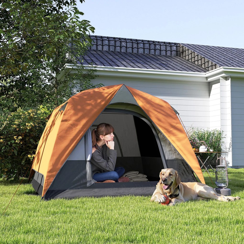 Tenda da Campeggio per 3 Persone Impermeabile 200x200x135H cm Impermeabile con Tasca e Gancio per Lanterna Arancione...