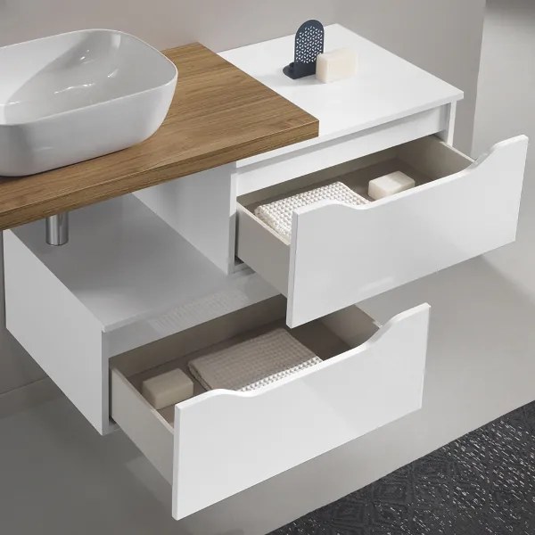 Cassetto bagno sospeso GIGLIO 80 cm in nobilitato Bianco Lucido