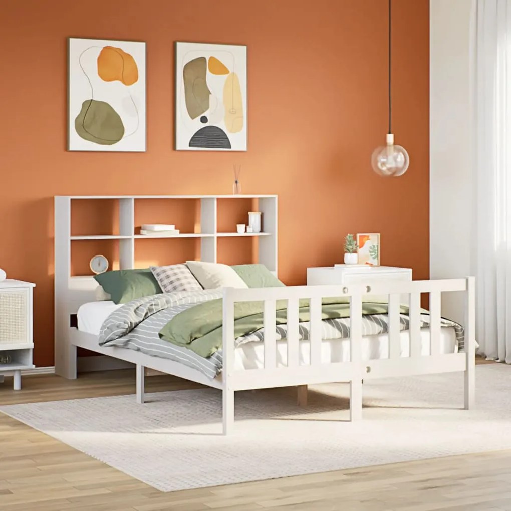 Letto libreria senza materasso bianco 160x200 cm legno di pino