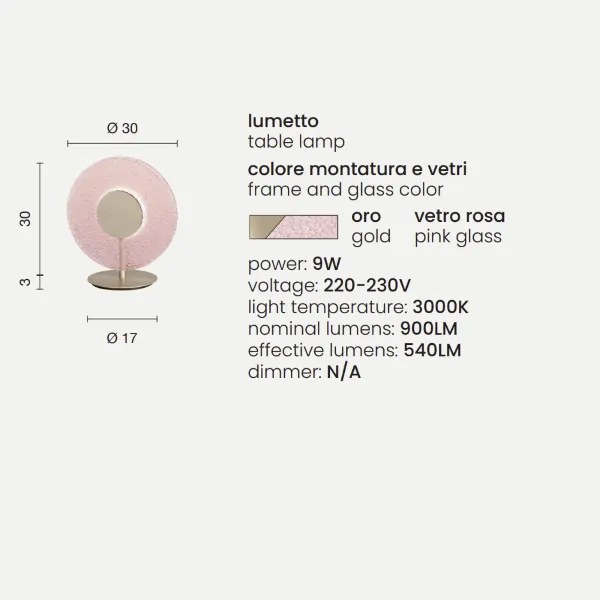 Lumetto a LED CANDY 30x33 cm in metallo Oro e vetro graniglia Rosa