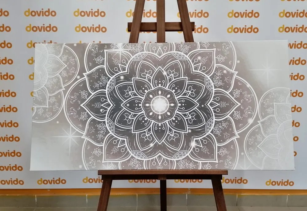 Stampa su tela – Mandala orientale in bianco e nero