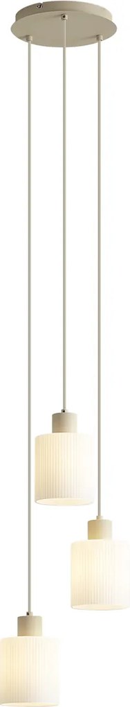 Lampada a sospensione scandinava beige con vetro bianco rotondo a 3 luci - Wisp