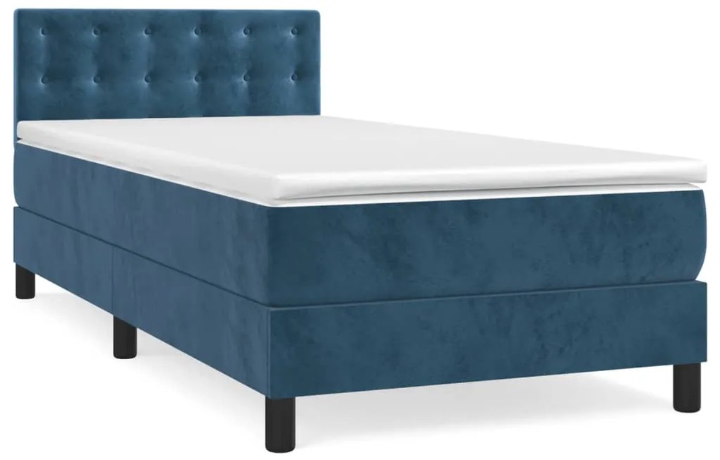 Giroletto a molle con materasso blu scuro 90x200 cm in velluto