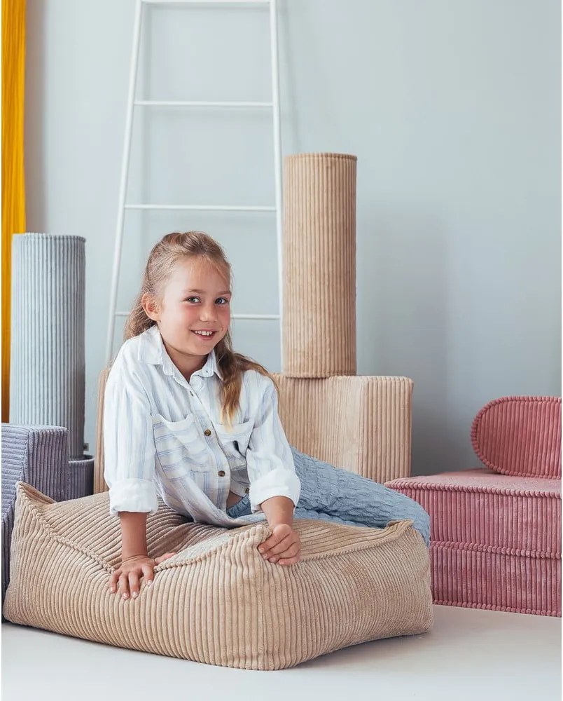 Pouf a sacco per bambini marrone chiaro con rivestimento in velluto a coste Square – Wigiwama