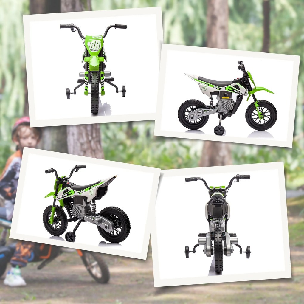 Moto Elettrica per Bambini con Rotelle e Indicatore di Carica Verde...