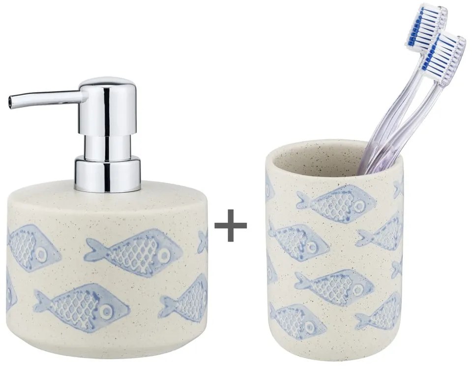 Set di accessori da bagno in ceramica bianca e blu Aquamarin - Wenko