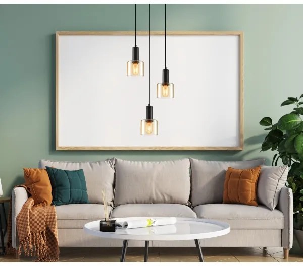ITALUX PND-65342-3-BK+AMB - Lampadario a sospensione con filo SANTIA 3xE27/40W/230V