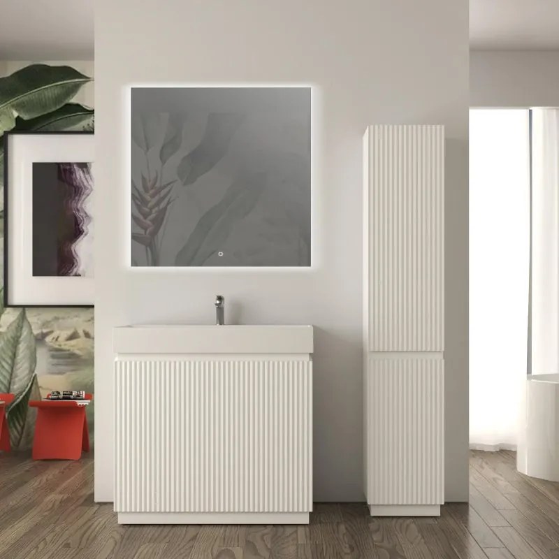 Mobile da bagno sottolavabo Cortina L90 X P45 X H 79cm, cannettato, bianco opaco