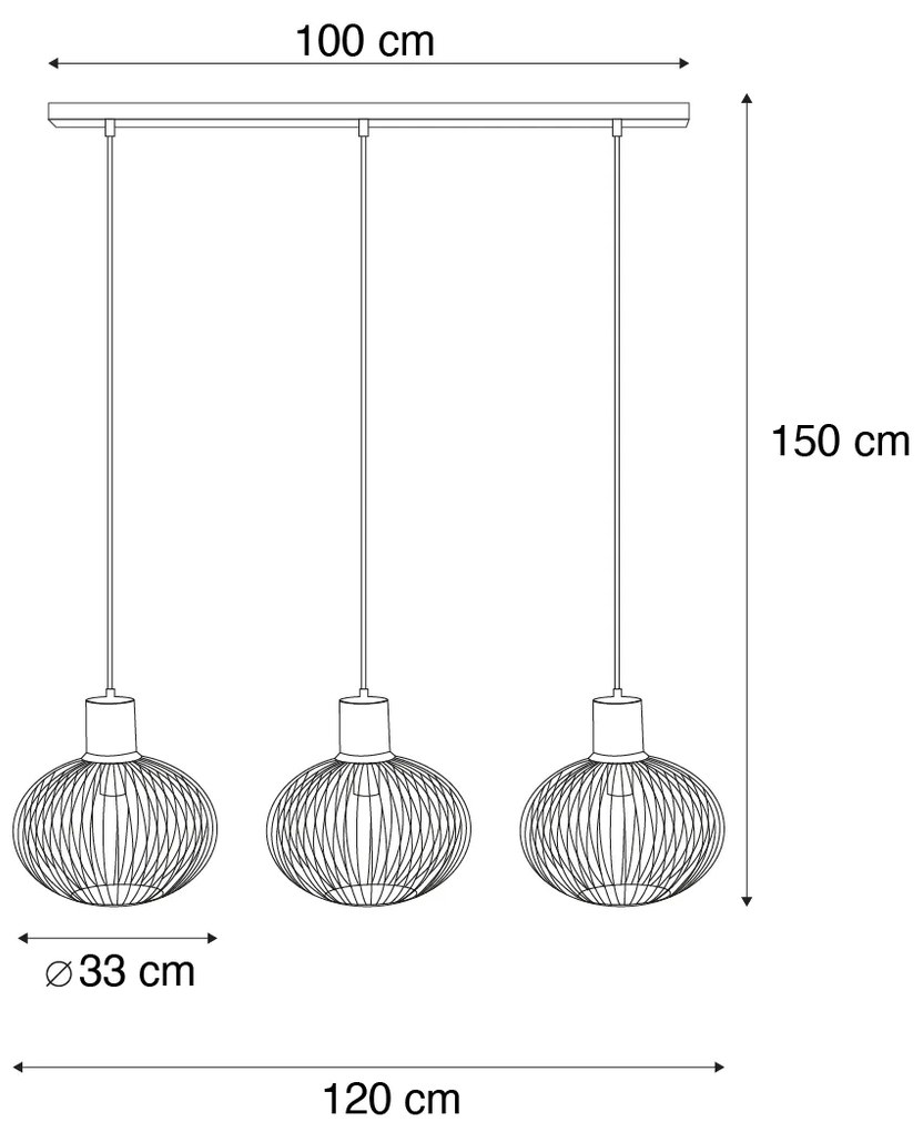 Lampada a sospensione moderna a filo nera con beige a 3 luci - Gila