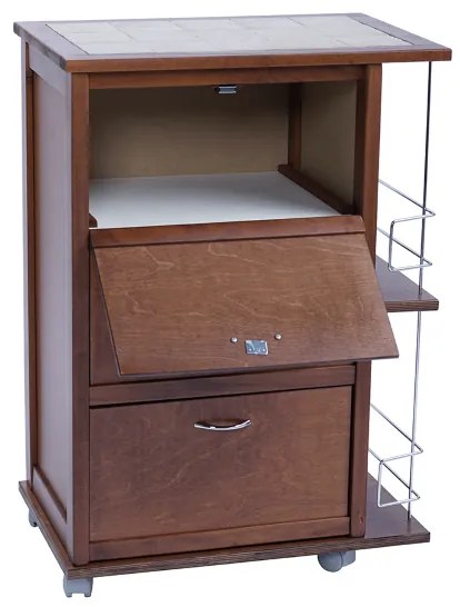 Carrello da cucina con ante a ribalta e portabottiglie Noce