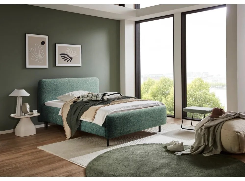 Letto matrimoniale imbottito verde scuro con contenitore con rete inclusa 180x200 cm Primo – Meise Möbel