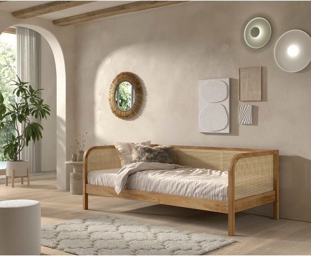 Letto singolo di colore naturale in rovere massiccio con rete inclusa 90x200 cm Olive Captain Rotan – Vipack