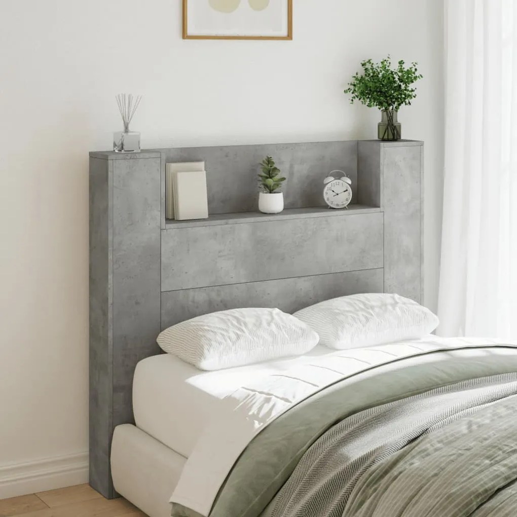 Testiera Con Contenitore A Led Grigio Cemento 120x16,5x103,5 Cm /