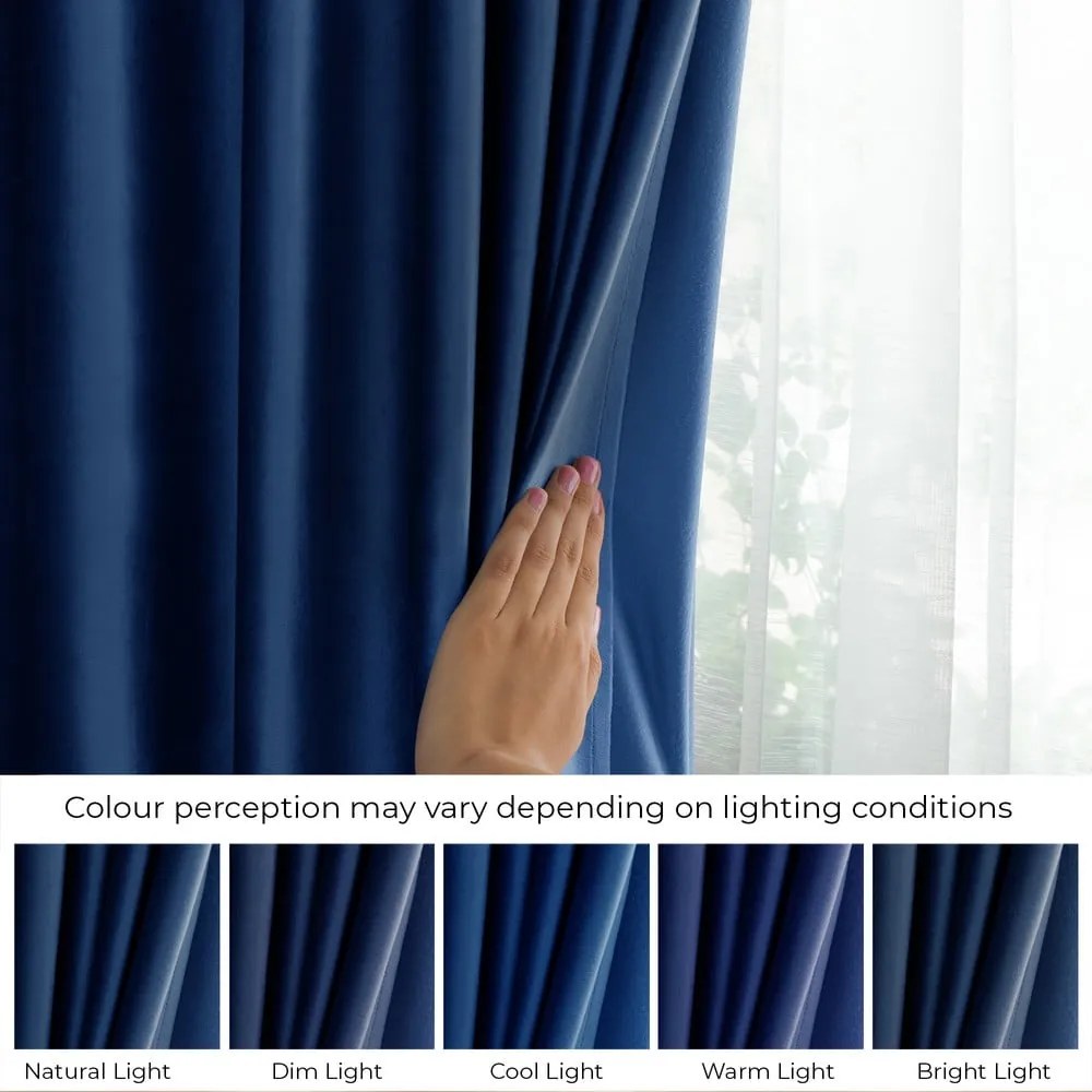 Tenda parzialmente oscurante blu scuro in velluto 140x270 cm Eyelets – Restilo