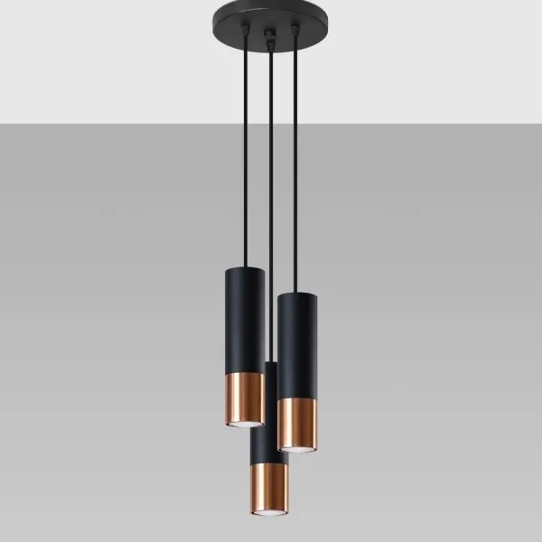 Sollux SL.0949 - Lampadario a sospensione con filo LOOPEZ 3xGU10/10W/230V arrotondato nero/rame