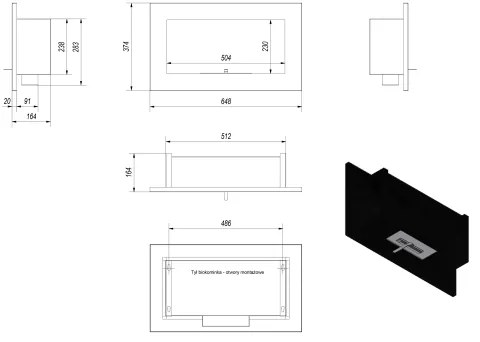 BIO camino incasso GOLF 37,4x64,8 cm 1kW nero TUV