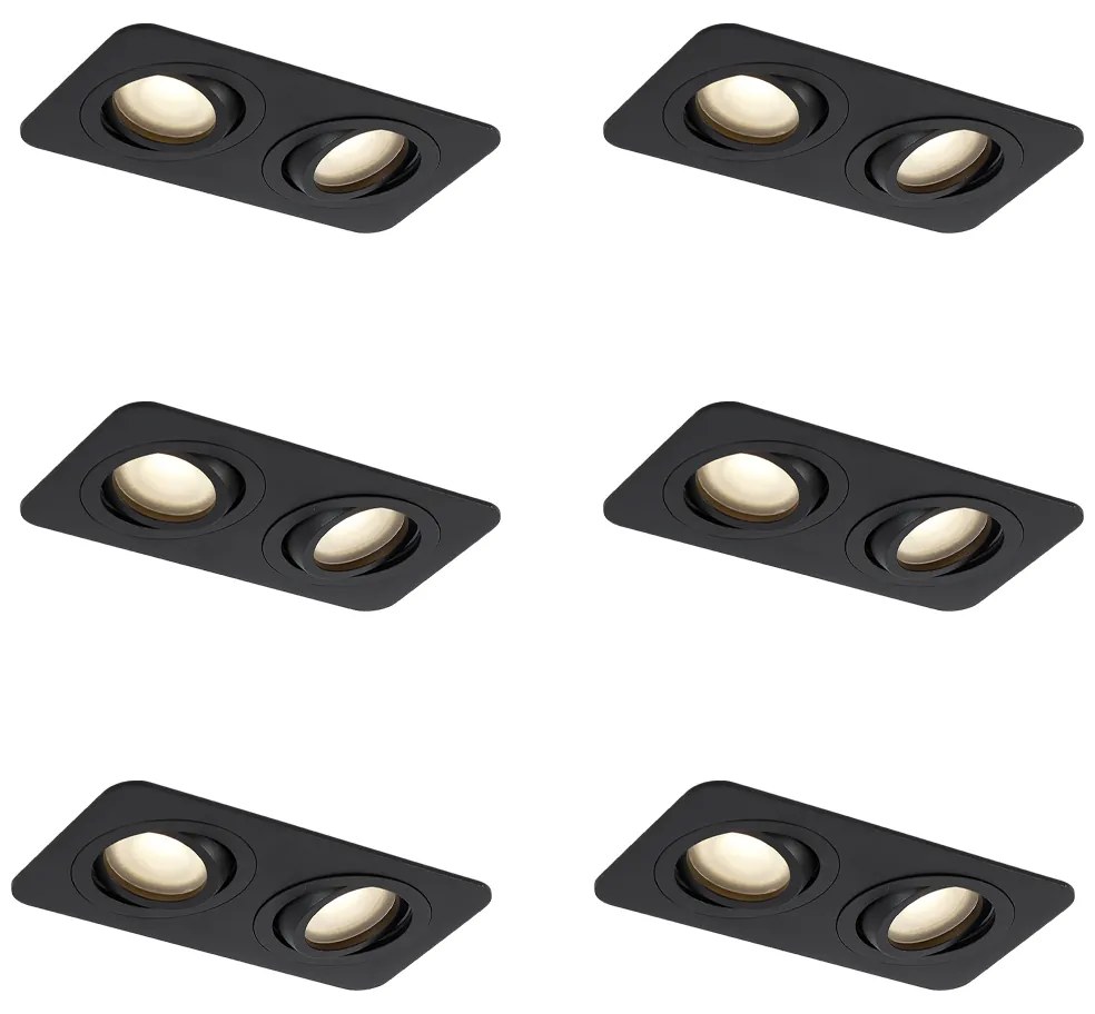 Set di 6 faretti da incasso arrotondati neri GU10 50mm orientabili e inclinabili IP44 2-luci - Alberto