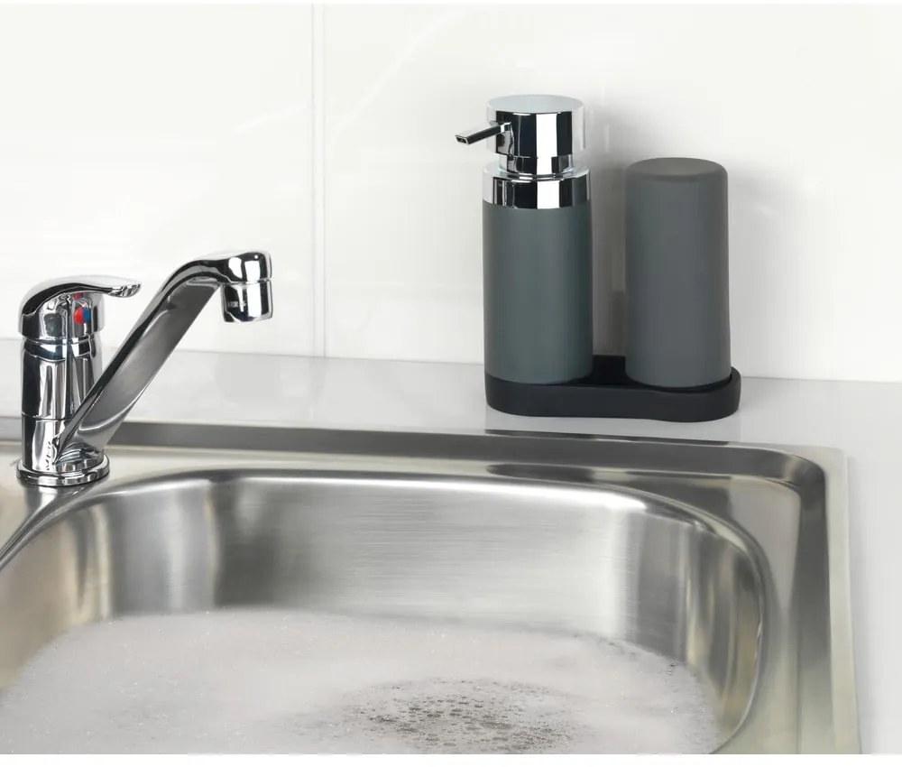 Set di 2 dispenser di detersivo grigio con vaschetta Squeeze, 250 ml Easy Squeez-e - Wenko
