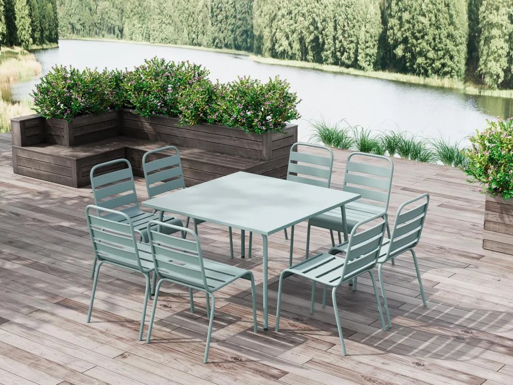 Tavolo da giardino quadrato L.120 cm in metallo - Verde mandorla - MIRMANDE di MYLIA