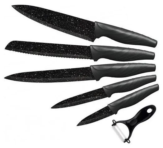 Set 5 coltelli da cucina + pelapatate marmo/nero