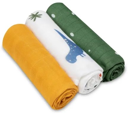 Lionelo - Set da 3 mussole in bambù 70x70 cm Dino