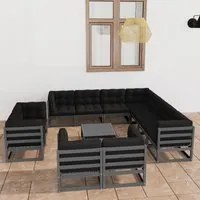 Set Divani da Giardino 12pz con Cuscini Grigio Massello di Pino cod mxl 43187