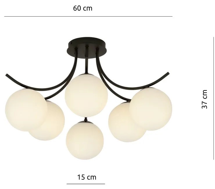Lampadario da Soffitto in Acciaio e Vetro BOSTON 6 Nero 6xE14 Colore delle Sfere Bianco