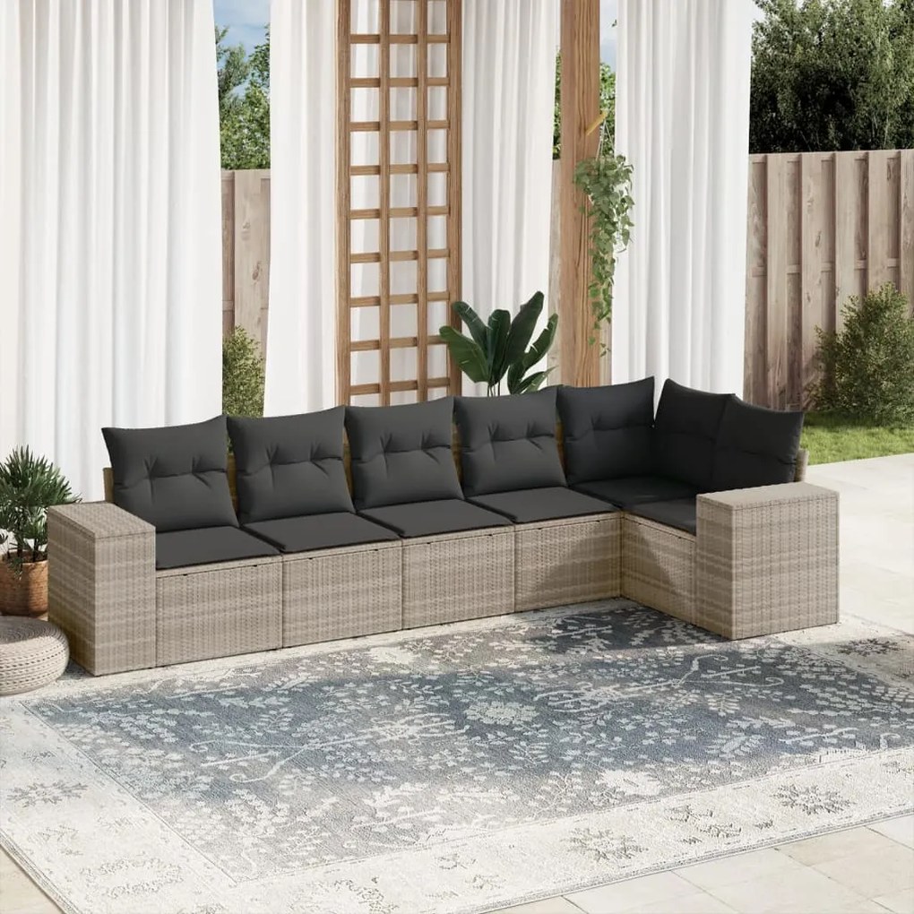 Set divano da giardino 6pz con cuscini grigio chiaro polyrattan