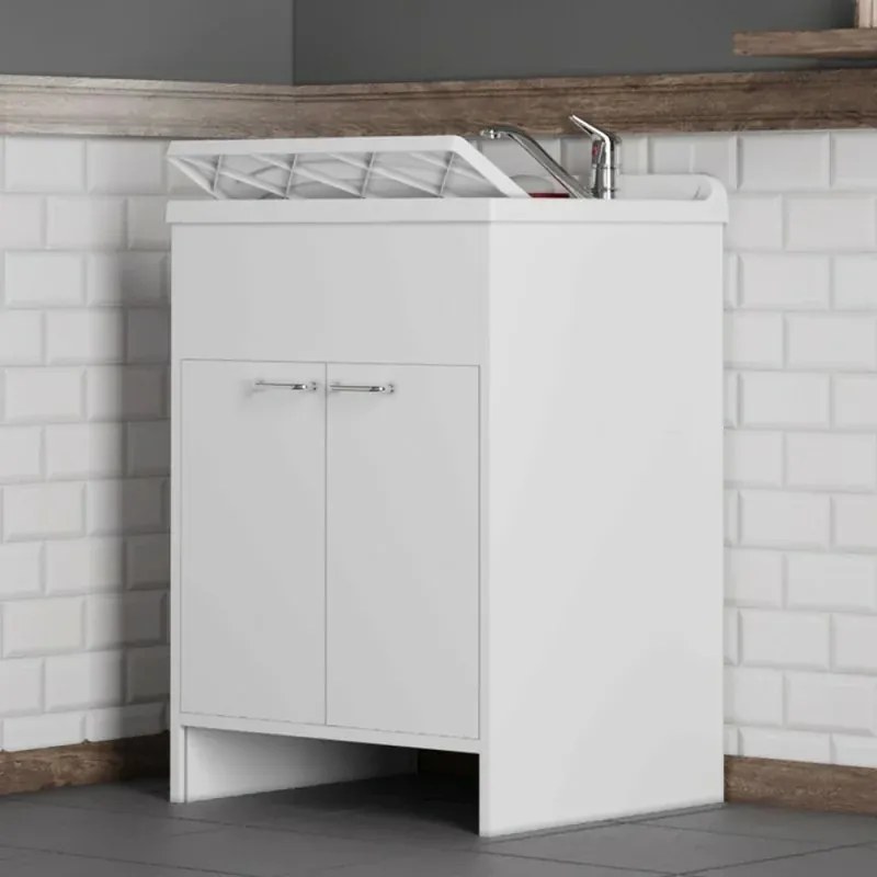 Mobile lavatoio 60x50 cm vasca in resina con asse e kit di scarico