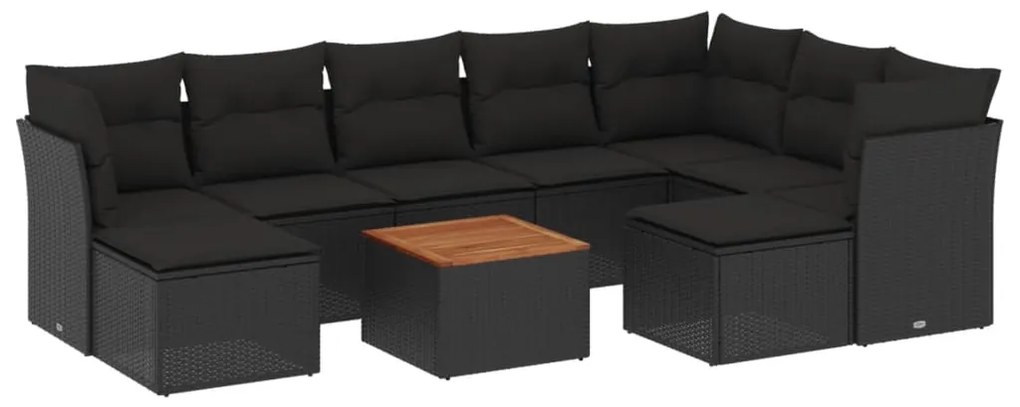 Set Divani da Giardino 10pz con Cuscini in Polyrattan Nero