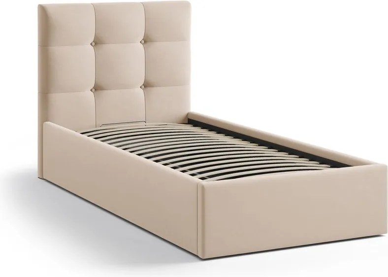 Letto singolo imbottito marrone chiaro con contenitore con rete inclusa 90x200 cm Phaedra – Micadoni