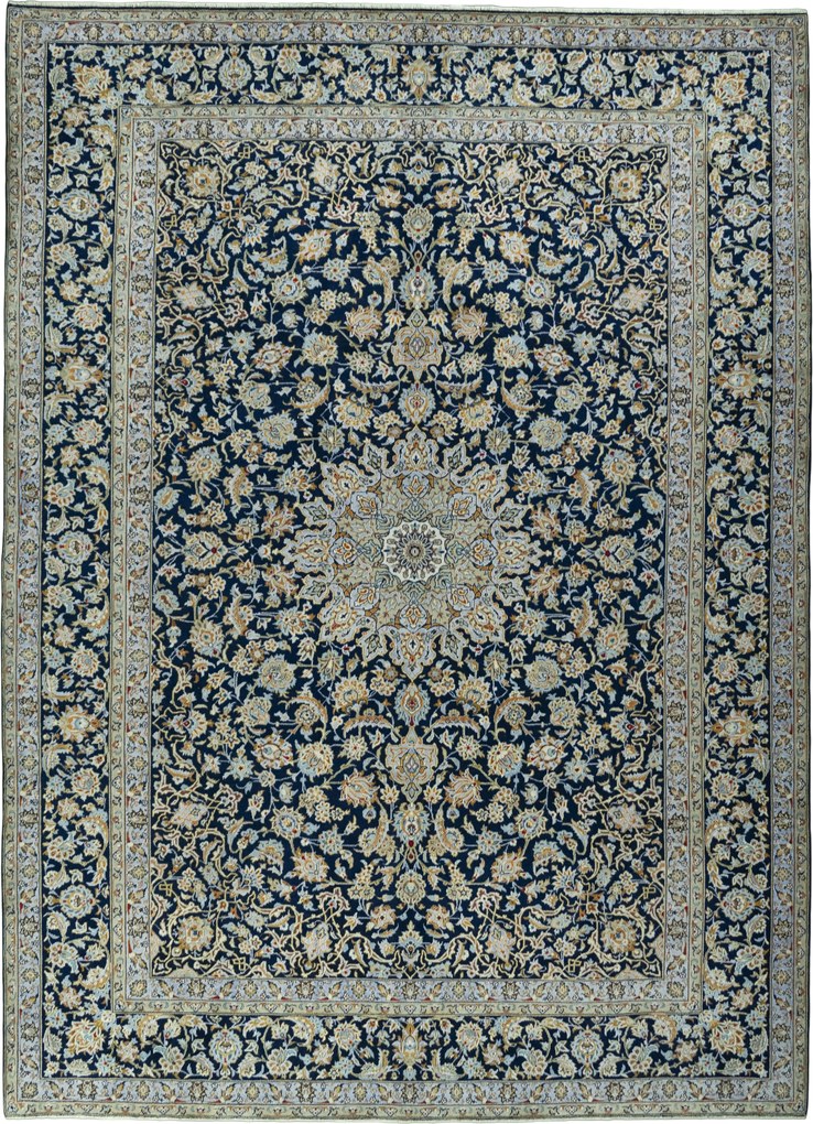 Kashan Tappeto 310 x 430 Blu (Iran) Annodato A Mano