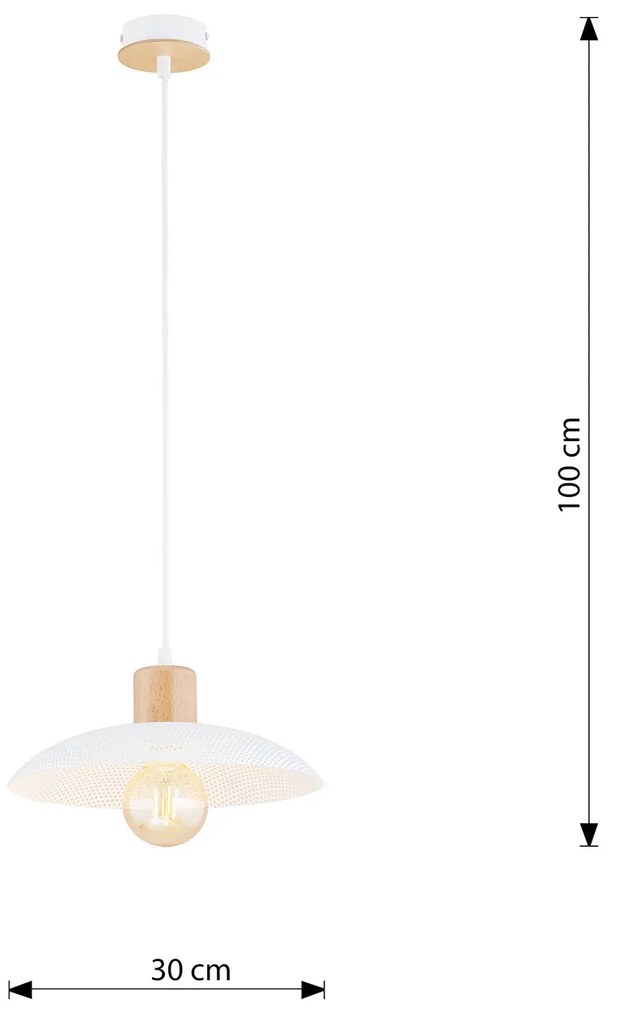 Sospensione Nordica Ishtar 1 Luce In Legno E Acciaio Bianco