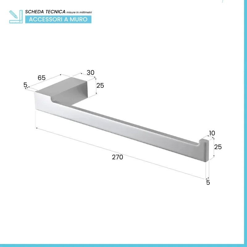 Set accessori bagno da muro 4 pezzi in alluminio argento Sky