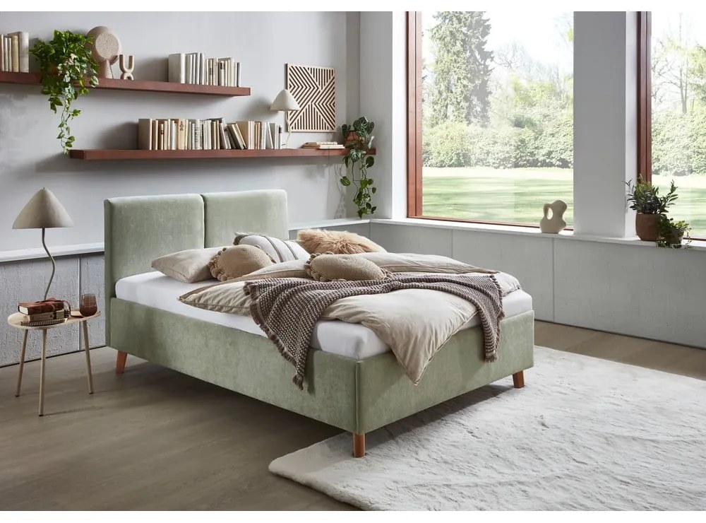 Letto matrimoniale imbottito verde chiaro con rete inclusa 140x200 cm Piano – Meise Möbel