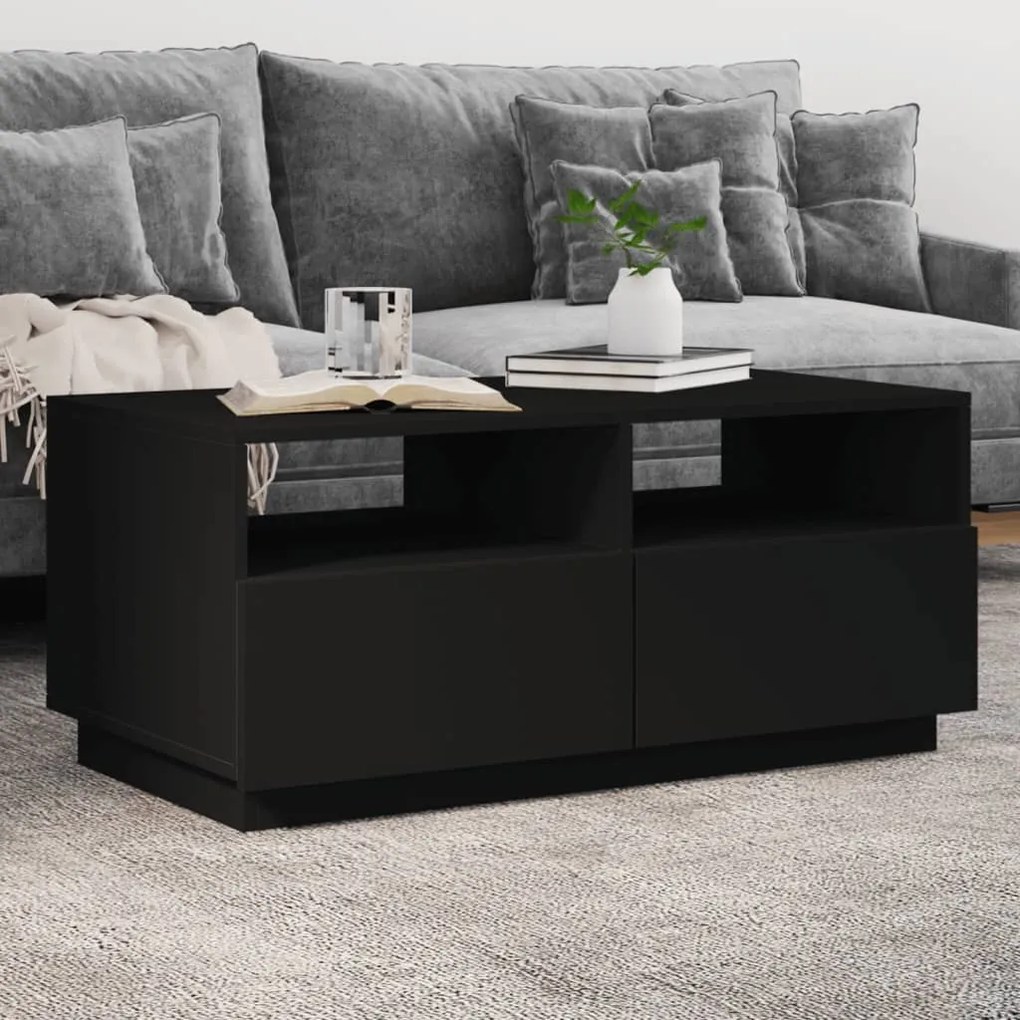 Tavolino Da Soggiorno Con Luci Led Nero 90x49x40 Cm /
