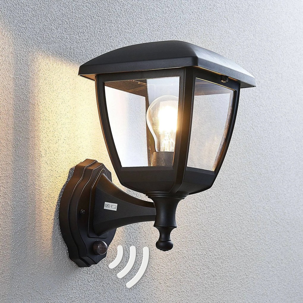 Lanterna da esterni Acelya con sensore Lindby, dimmerabile, Nero, Plastica, Moderno