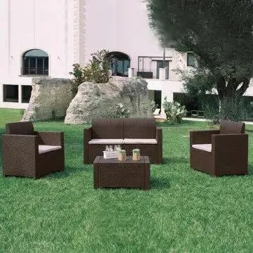 Salotto Nebraska con cuscini - struttura in wicker bianco, marrone, nero o tortora, Marrone