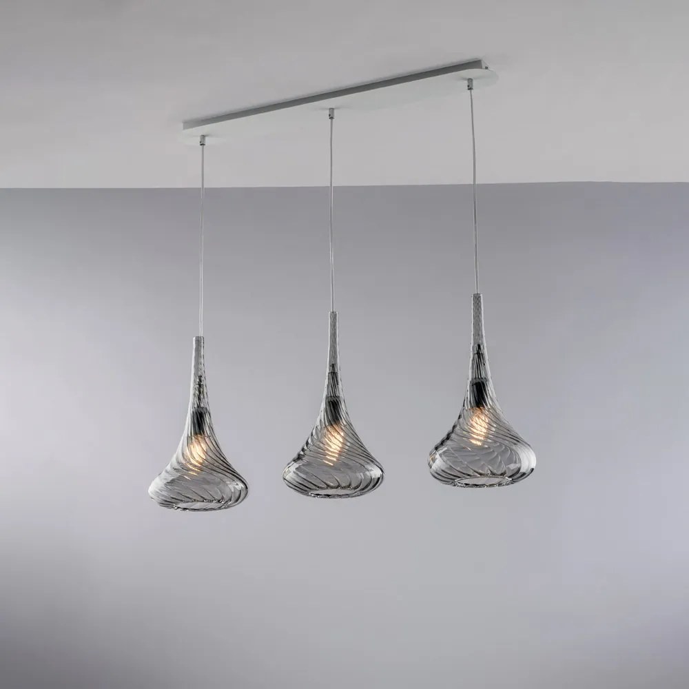 Lampadario Binario Contemporaneo Nemesi Metallo Grigio Fumè 3 Luci E27