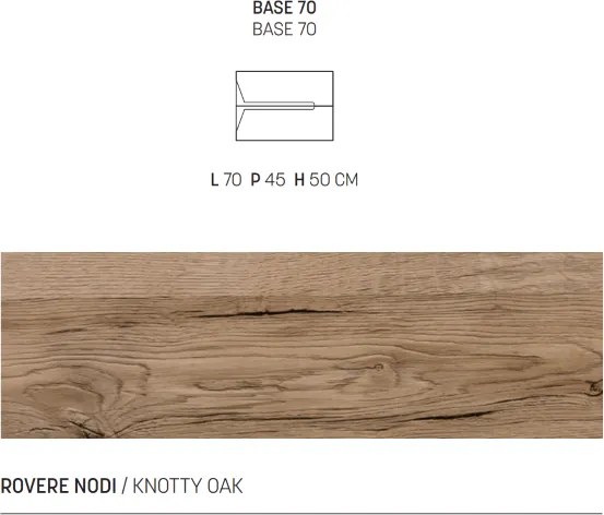 Mobile sospeso bagno HAITI 70 cm 2 cassetti Rovere Nodi