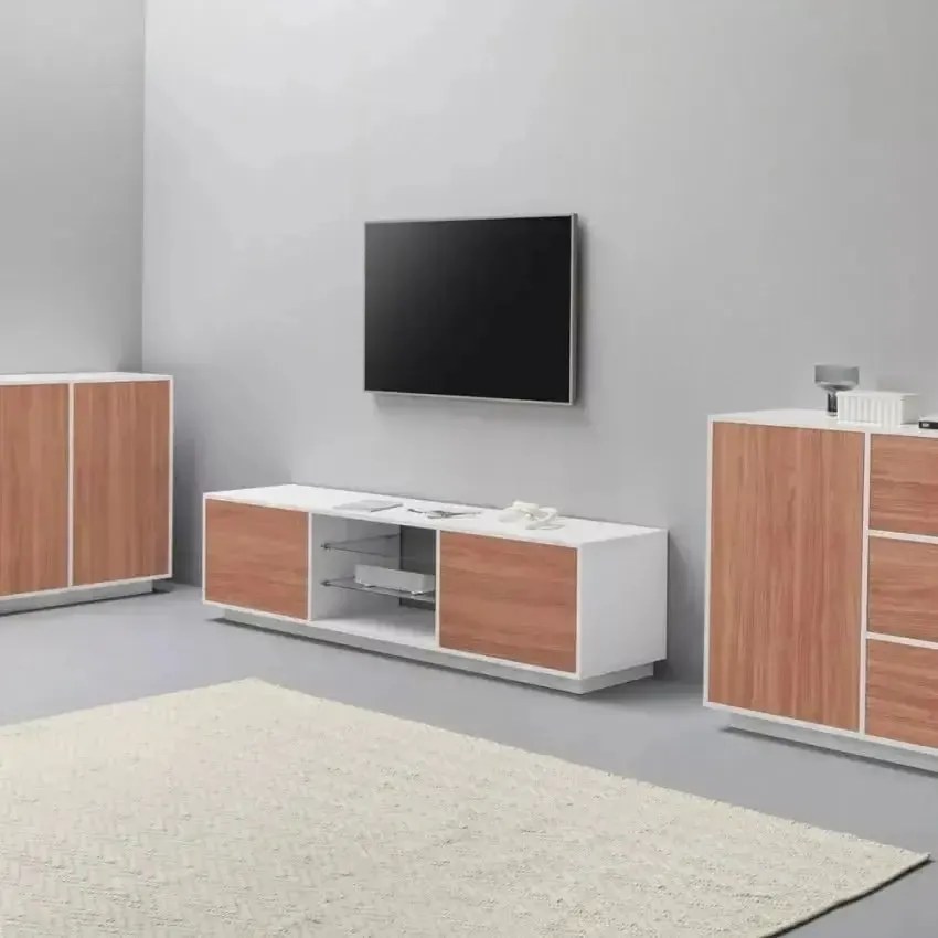 Lowboard Bloom 180 Bianco Laccato/Noce Caracalla - Porta TV 180 x 41,4 x 46 cm